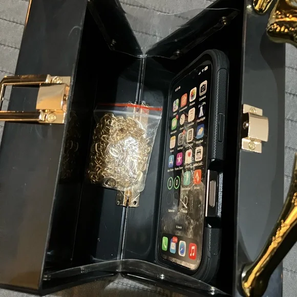 Plastic Black Clutch with Gold Leopard Handle - Picture 12 of 12